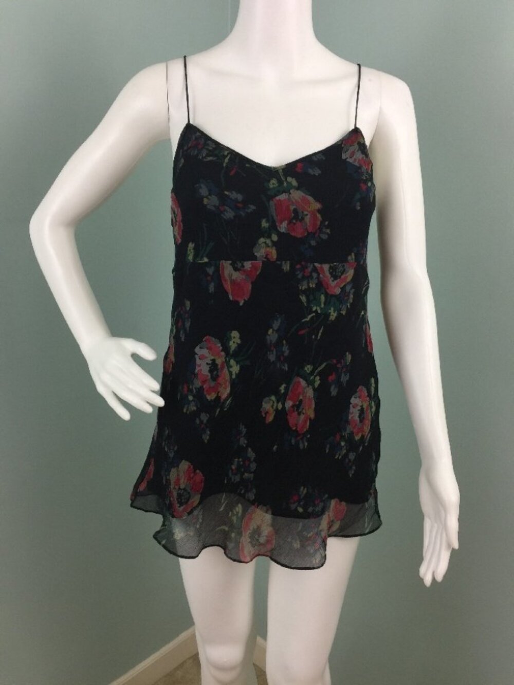 NWT Women's Polo Ralph Lauren Spaghetti Strap Black Floral Silk Blouse Top Sz 2